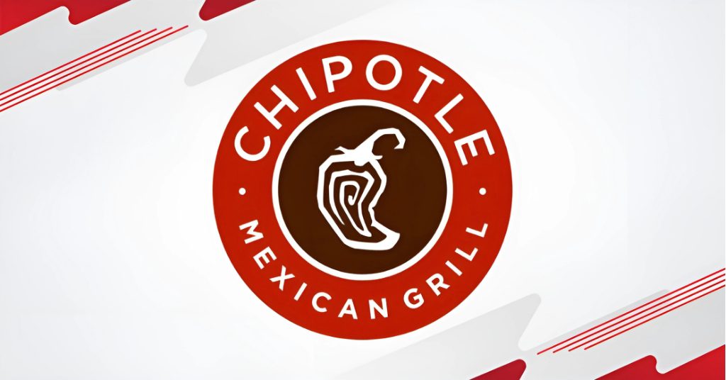 Chipotle Logo Mexican Grill with a stylized chili in the center on a red and white background.